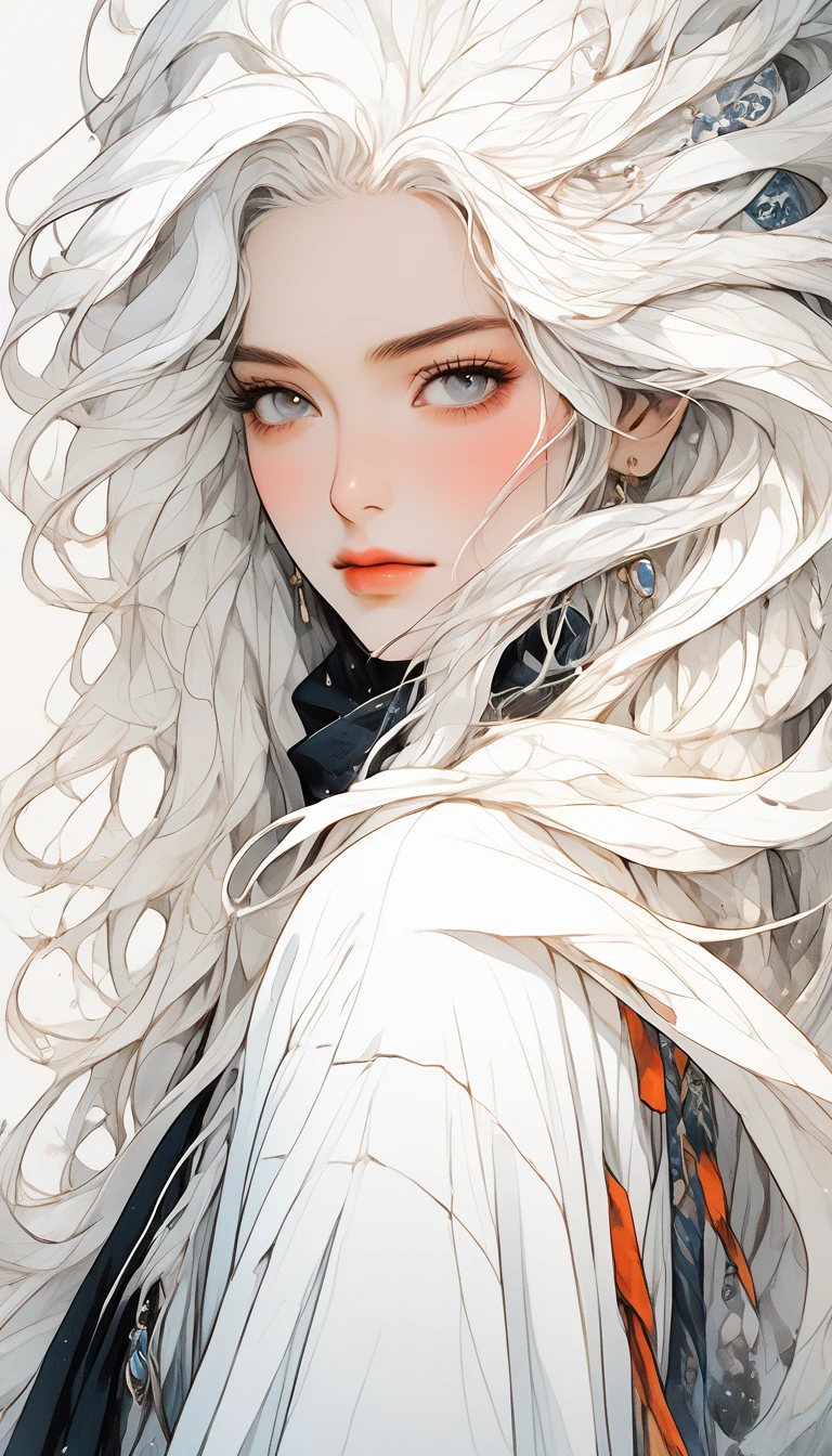 Close-up of a woman with grey hair and a black scarf, Portraits by Jan J., pixiv Contest Winner, Fantasy art, White-haired God, Beautiful character drawings, artwork in the style of Gwaiz, The sharp gaze of the Yuki-onna, Gwaiz, White long hair, of long white hair, Flowing hair and long robes