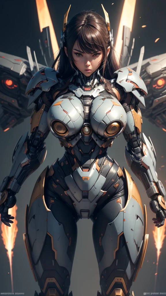 Textured skin, Super Detail, high details, High quality, Best Quality, hight resolution, 1080p, hard disk, Beautiful,(Super Heroine),Oppai Missile,beautiful cyborg woman,Mecha Cyborg Girl,Battle Mode,Girl with a Mecha Body,She wears a battle cyborg mech with a weapon,Fulll body Shot