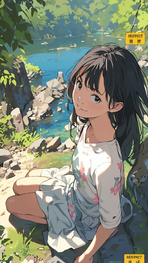 reasonable design, Clear lines, High Sharpness, (highest quality,8K,Perfect sharpness,Ultra fine,High resolution,masterpiece:1.2), Perfect Anatomy:1.5, Official Art, Illustrations that tell a story, (Whitish background:0. 9)、Body Positivity、More Mr.Physical expression、(Random and mischievous poses)、Perfect beauty、Perfect beautiful face、Strong winds、A rich expression、Dynamic composition、smile、Golden ratio composition、colorful、(Mr.Different angles and perspectives)、anime art、mini skirt、(Overcoming stereotypes)、 Glowing Skin、(Natural beauty)、smile、bangs、Straight Hair、(Soft and flowing hair)、(Rural Scenery)、(Nostalgic atmosphere)、Insert up to the thighs、(Playful and carefree)、(More Mr.Ethnic characters)、(innocent attitude)、(Sunny atmosphere)、Skirt flipped up、(Bright colors)、Belly button exposed、Beautiful Eyes、A skirt fluttering in the wind、Put it in to your feet、Some composition patterns、sensuous、Geometric pattern、emotional、Symposium cover、Angle from above、
