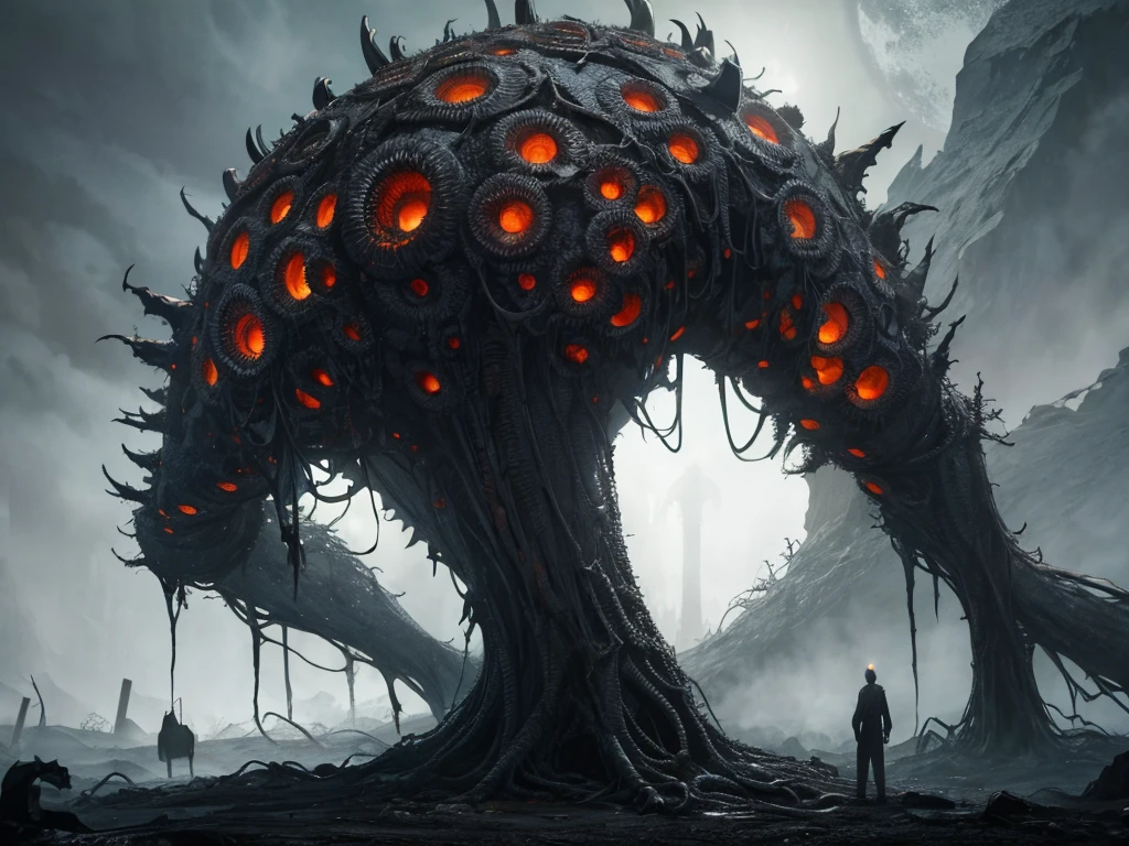 Transform nuts into eerie, horror-themed entities within a nightmarish scene. Utilize dark, atmospheric elements and fractal patterns inspired by the unsettling work of H.R. Giger.