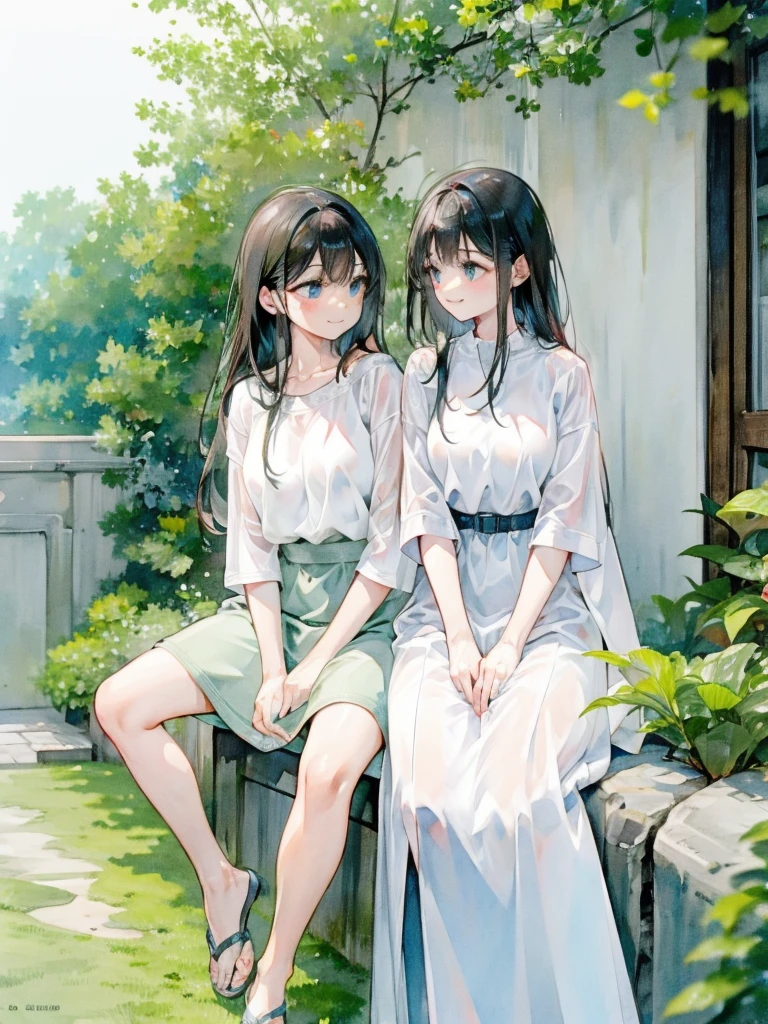 couple, (1man, 1woman), casual cloth, cute couple, happy smile, sitting on grass, romantic atmosphere, having fun, picnic, married couple, close up, zoom in, detailed face, dreamy eyes, soft light, romance, novel cover, webtoon, anime style, comic, watercolor, by makoto sinkai, modern era, good proportion, different height, symmetry, (HD, 4K, high resolution, masterpiece, absurdres)