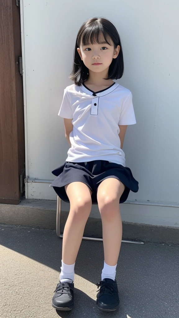 8K、 beautiful girl、A dark-haired、detailed beautiful faces、very short pants, ひまわり畑、Very strong wind、decolletage、Sit on the buttocks