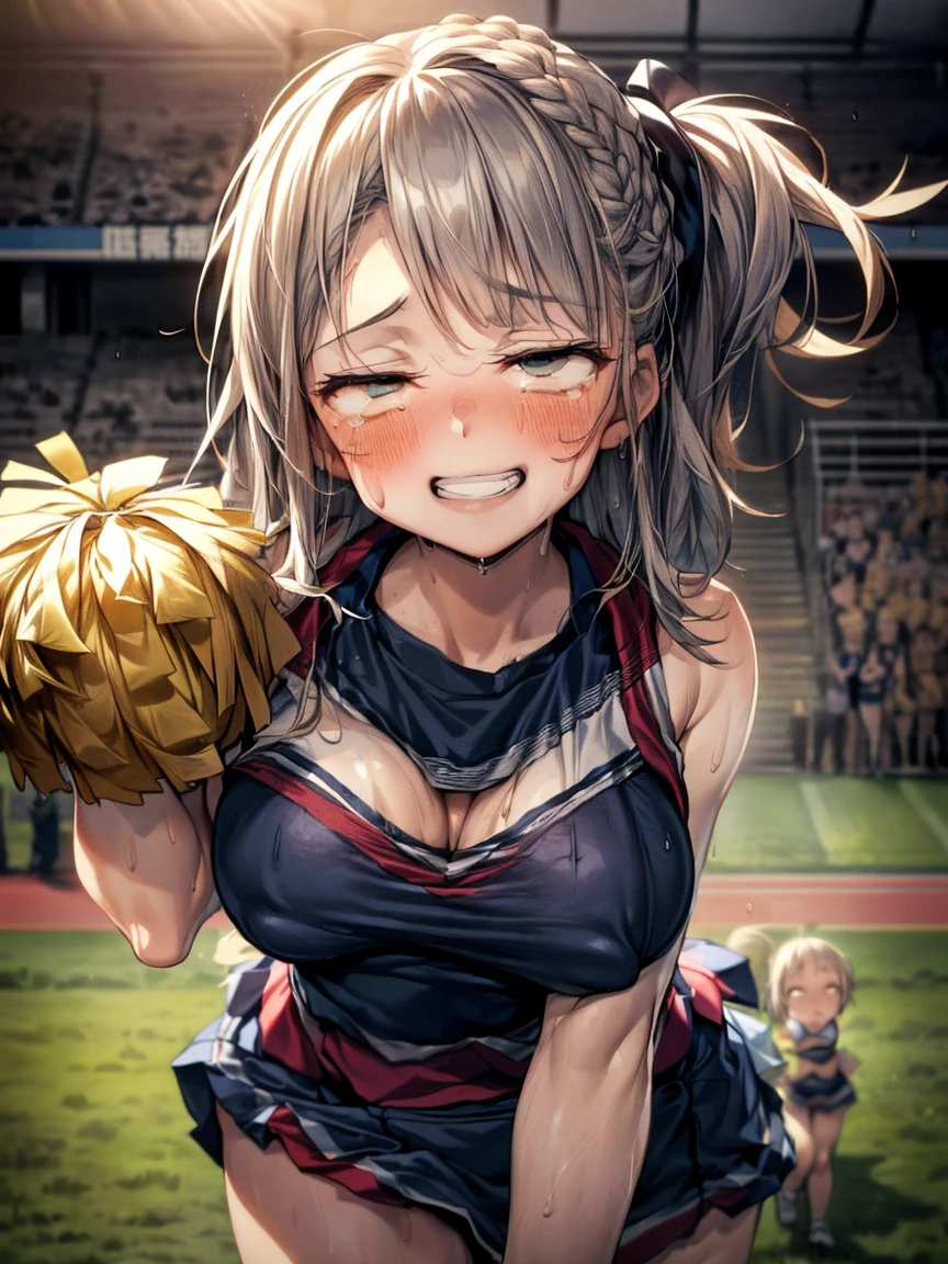 (Very tiny girl rides guy perfectly:1.5)、(Petite girl riding:1.3)、(Big Breasts:2)、(eyes half closed:1.9)、(Grin:1.4)、(tears:1.2)、(The body shakes violently)、8k resolution、 ((Highest quality))、Anatomically correct、(Cheerleader:1.9)、((Hasselblad Photos))、[:(Detailed face:1.2):0.2]、(heavy rain:1.5)、(Sweaty:1.6)、((Front view:1.6))、(braid one's hair:1.5)、(Loss of strength from the body:1.3)、(呻吟)、(Jump:1.6)、((Surrounded by a lot of middle-aged men:1.6))、(Upper Body:1.9)、(Leaning forward:1.6)、(Groping the chest:1.6)、((kiss:1.6))、(Run up:1.6)、(Peeing:1.3)