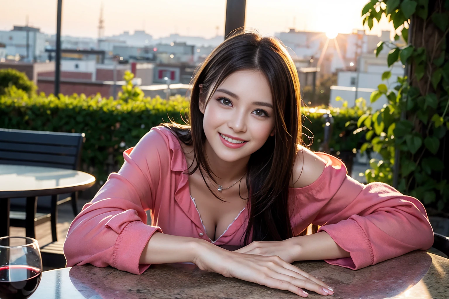 ((Highest quality、8k、masterpiece:1.3))、cute、slimカップル、modelカップル、actress男優、(Realistic, Intricate details:1.2), full-course dinner、Wine Party、Amazing view of the sunset sky and clouds、A bright smile、short hair,Bright Face、 (45 years old), 42 years old, red wine 、Appetizers、Italian food、Wine bottle、Champagne、sparkling wine、Two beauties、Brown Hair、Shortcuts、Long sleeve shirt、dress、Beautiful woman 1, (slimな顔), (The body is slim), (Brown Hair), (Shortcuts), cheeks turn a little red,Attractive beauty、restaurant, In a prominent place (From the waist up) Nova Frog Style, actress, model, Upper Body, White wine, slim, wine glass, 中央に置かれたwine glass, smile, (smile: 1.15), Beautiful fine grain, Depth f/2,saturation, High Contrast, Strong light and shadow,Moist Body:1.5、3D texture、Delicate eyes、Brown Hair、The hair is very shiny、