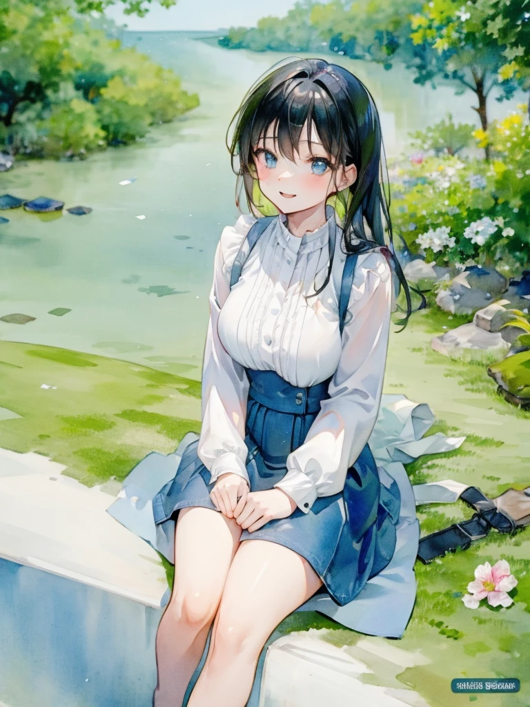 couple, (1man, 1woman), casual cloth, cute couple, happy smile, sitting on grass, romantic atmosphere, having fun, picnic, married couple, close up, zoom in, detailed face, dreamy eyes, soft light, romance, novel cover, webtoon, anime style, comic, watercolor, by makoto sinkai, modern era, good proportion, different height, symmetry, (HD, 4K, high resolution, masterpiece, absurdres)