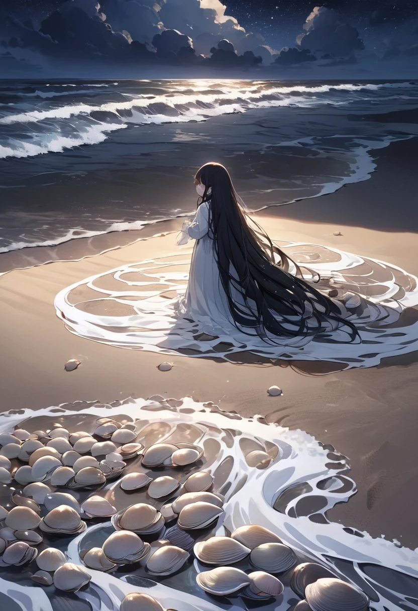 Something like a clam、
Clam-like、
Something like a grain、
The bodies of these creatures are buried in the sand.、
Out of nowhere、
Countless silk-like hands grow、
The hair on my hands moves with the waves.。
Pity on this warm spring night、
The tide flows gently、
Flowing over living things、
Shellfish tongue too、The flickering lights look sad.、
Looking out towards the far shore、
On the wet shoreline、
A line of sick people with no legs below the waist are walking by.、
Walking aimlessly。
ah、Those human hairs、
The spring night&#39;s mist is thick with mist、
Replying to @sarah_mcdonald、Replying to @sarah_mcdonald、
This line of white waves is a ripple