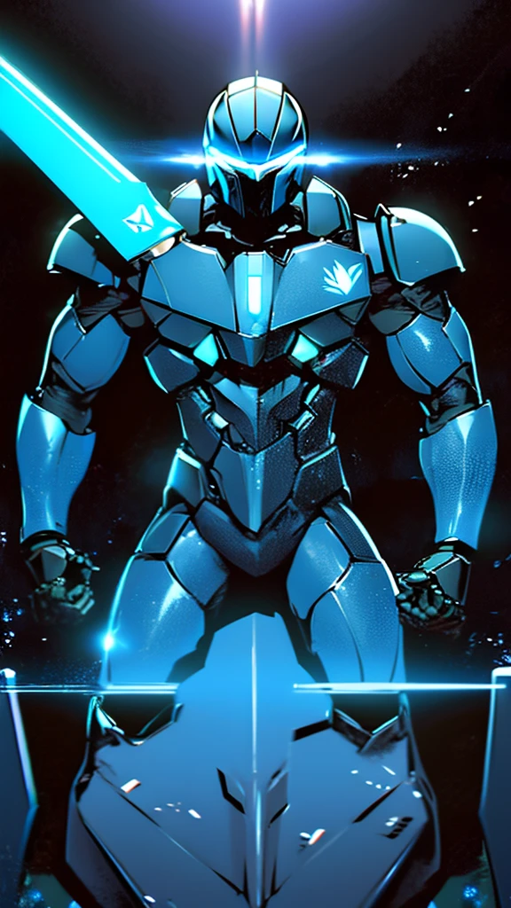 man in a blue suit, blue armor, neon armor, cyber fighting armor, water armor, cybernetic armor, shiny and elegant armor, shiny space suit, cybernetic armor, Shovel Knight como Daft Punk, 2d elf, stealth suit, space armor, LED - Illuminated armor, upper body 2d game avatar,fullbody