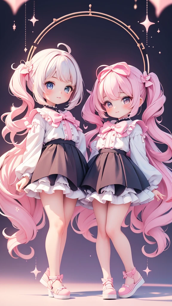 ((petite bishojo, little 2girls)), ((cute face)), ((cute puffy eyes)), ((masterpiece)), ((best quality)), ((ultra detailed)), ((exquisite)), ((8k)), ((crisp)), ((depth)), ((beautiful and aesthetic)), (super detailed skin), ((high standard)), ((highres)), ((perfect anatomy)), (full body), (blush), (lipstick), (sweet little jk), (bow in hair), (kawaii pose), (perfect fingers), (white, blue, black)