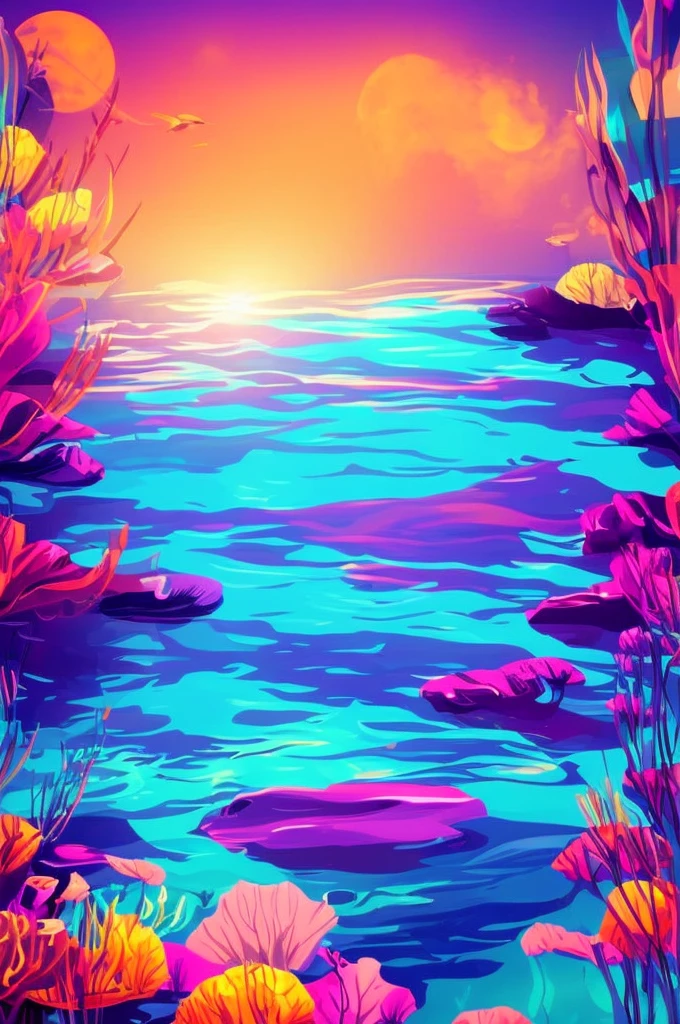 Underwater ocean, vectorartz, purple and orange colors, logo