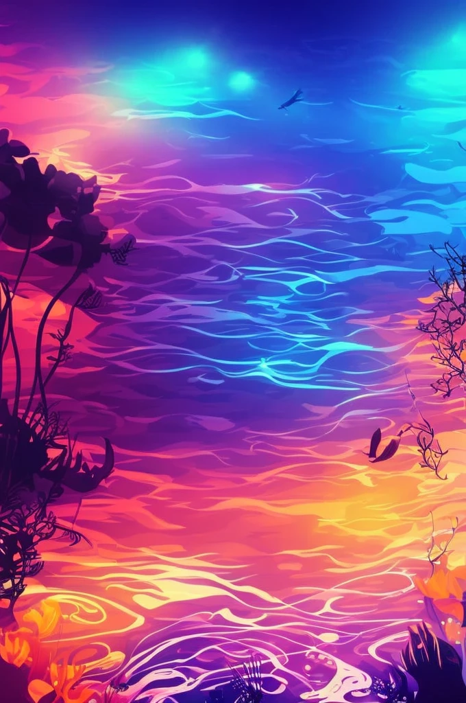 Underwater ocean, vectorartz, purple and orange colors, logo