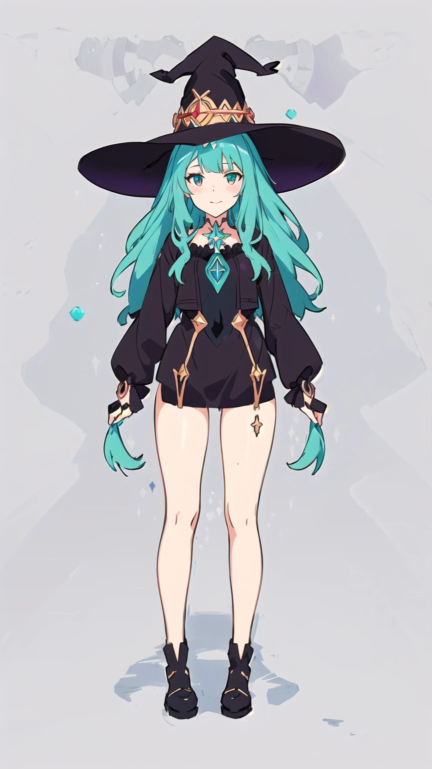 a cartoon girl in a witch costume with a hat and boots, witch girl, astral witch clothes, flirty anime witch casting magic, bright witch, full body character design, witchcore clothes, witch academia, anime full body illustration, anime character design, dark witch character, mechanized witch girl, witch clothes, , anime in fantasy style. style color is watercolor , smooth shading and smooth vivid lighting