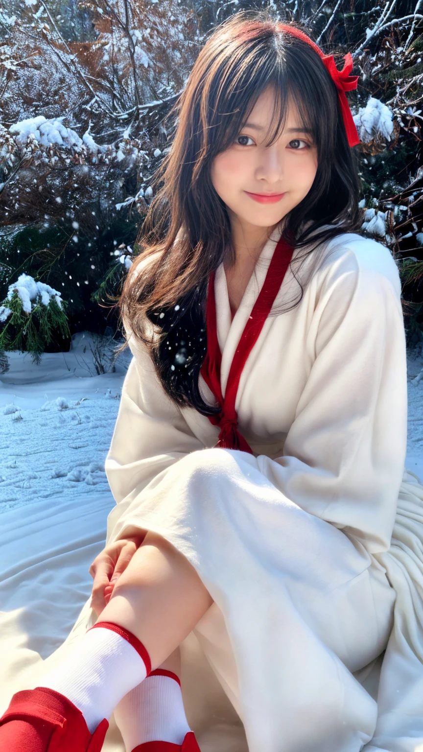 (yuki-onna:1.4),(snowstorm:1.4),(absurd:1.3), (high resolution:1.3), (super detailed:1.3),(one girl:1.3), (highly detailed CG unity 8k wallpaper:1.3), (detailed skin texture, detailed cloth texture, detailed hair texture), (beautiful detailed face, supermodel, pale skin, realistic glistening skin), (RAW photo, highest quality), (realistic, photo-realistic:1.4), masterpiece, extremely delicate and beautiful,amazing, finely detailed, highly detailed CG unity 8k wallpaper, large file size, highly detailed, high resolution, absurd, soft light, rim light, vivid details, short bob hair, pale hair color, big natural color lips, (perfect body type), beautiful legs, breaking (white and red theme:1.4), (fusion of (white kimono tops:1.2) and (Red high-waisted maxi skirt: 1.4), (Long sleeves: 1.3), (Kimono collar: 1.2), (White kimono with red outline: 1.2), (White very short ankle socks: 1.2), (Geta can: 1.2),
A little bit crying, a small smile, , 20-year-old girl, cute type, Lolita,