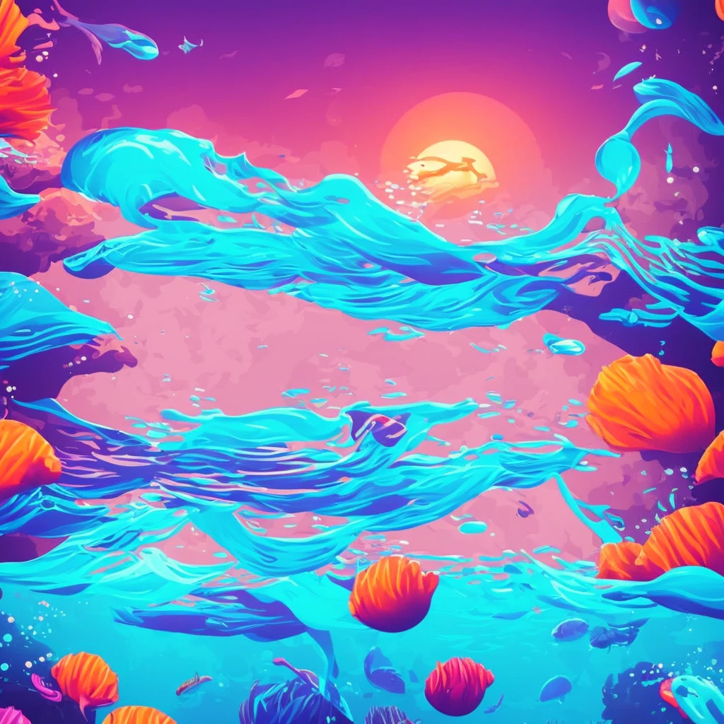 Underwater ocean, vectorartz, purple and orange colors, logo for T-shirt