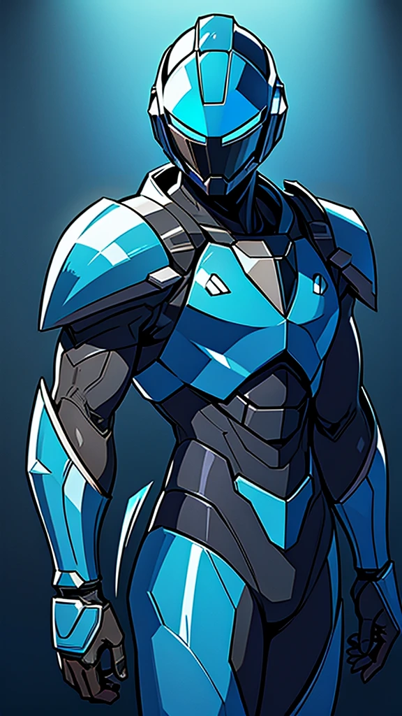 man in a blue suit, blue armor, neon armor, cyber fighting armor, water armor, cybernetic armor, shiny and elegant armor, shiny space suit, cybernetic armor, Shovel Knight como Daft Punk, 2d elf, stealth suit, space armor, LED - Illuminated armor, upper body 2d game avatar,fullbody,simple drawing,simple armor