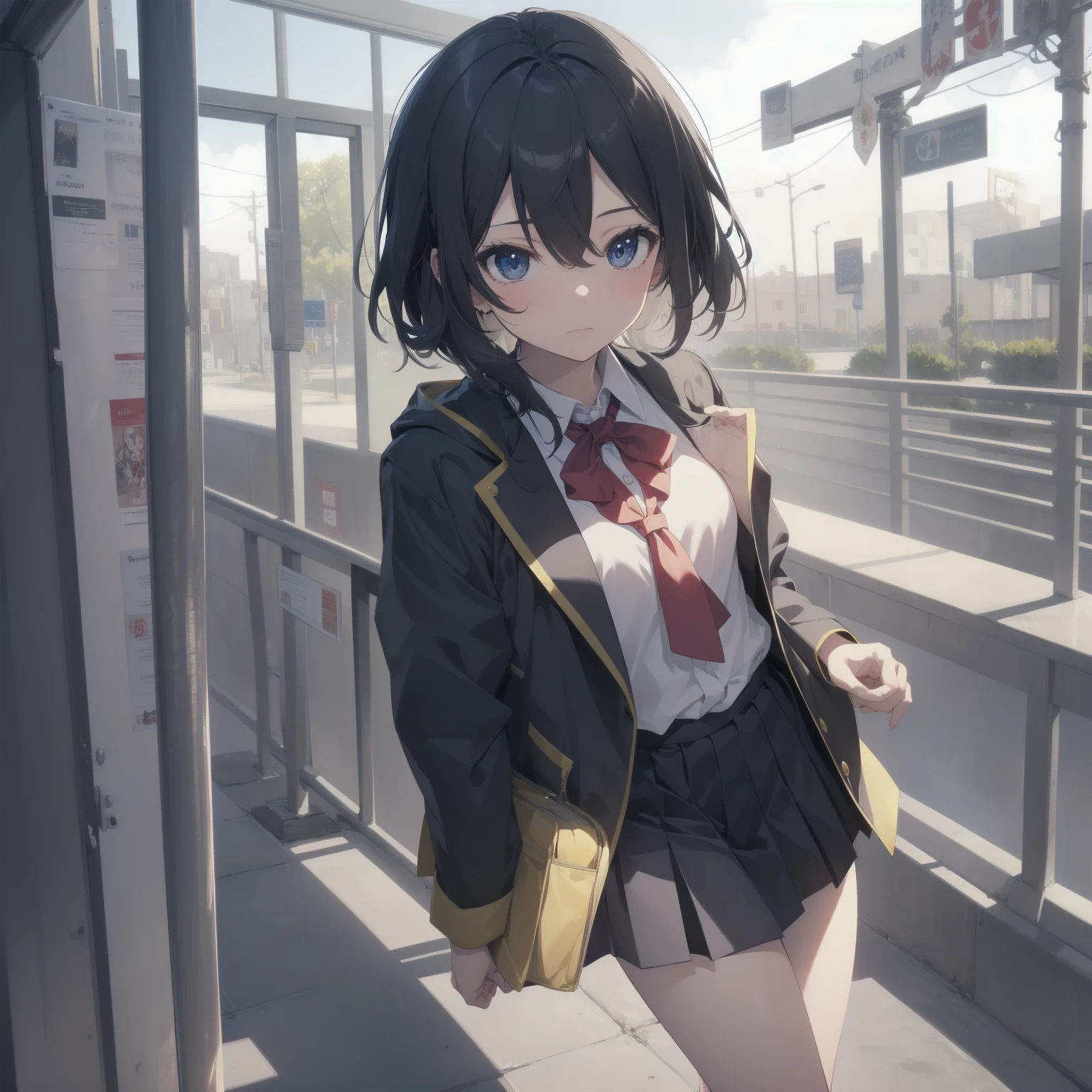 ultra-absurdres-Top quality by artist God, ultra-detailed, high resolution, anime moe artstyle, best anime 8k konachan wallpaper, pixiv contest winner, pool:2810, perfect anatomy,break, 1girl, (Please draw a girl walking sleepily to school alone. )break,(Solo,little female, 13-year-old:1.3),Full limbs, complete fingers,a junior high school student, (very short hair), short cut, flat chest, , small butt, small black eyes, beautiful detailed eyes, well-proportioned iris and pupils, expressive eyes, highres detailed hair, soft expression, salor school_uniform, sailor collar, serahuku, bow, pleated skirt,(Detailed Lighting), (Detailed background), in the School commute route. break,super detailed skin, Best cinematic lighting powered by famous artist, 8k,beauty illustration,photoshop_(medium),very aesthetic,break,((artist:beni_shake )), artist:clamp ,artist:carnelian ,artist:kantoku ,
