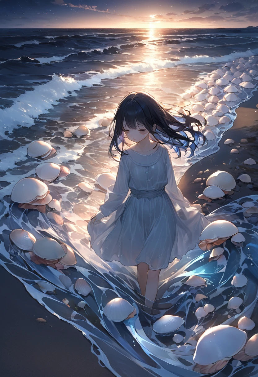 Something like a clam、
Clam-like、
Something like a grain、
The bodies of these creatures are buried in the sand.、
Out of nowhere、
Countless silk-like hands grow、
The hair on my hands moves with the waves.。
Pity on this warm spring night、
The tide flows gently、
Flowing over living things、
Shellfish tongue too、The flickering lights look sad.、
Looking out towards the far shore、
On the wet shoreline、
A line of sick people with no legs below the waist are walking by.、
Walking aimlessly。
ah、Those human hairs、
The spring night&#39;s mist is thick with mist、
Replying to @sarah_mcdonald、Replying to @sarah_mcdonald、
This line of white waves is a ripple