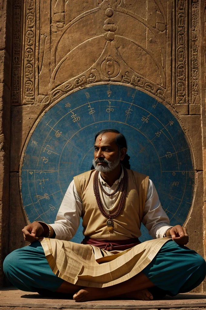 Ancient Indian mathematician Aryabhata discovering the concept of zero, historical setting