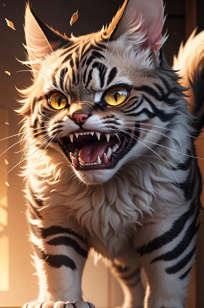 A very angry cat with sharp teeth