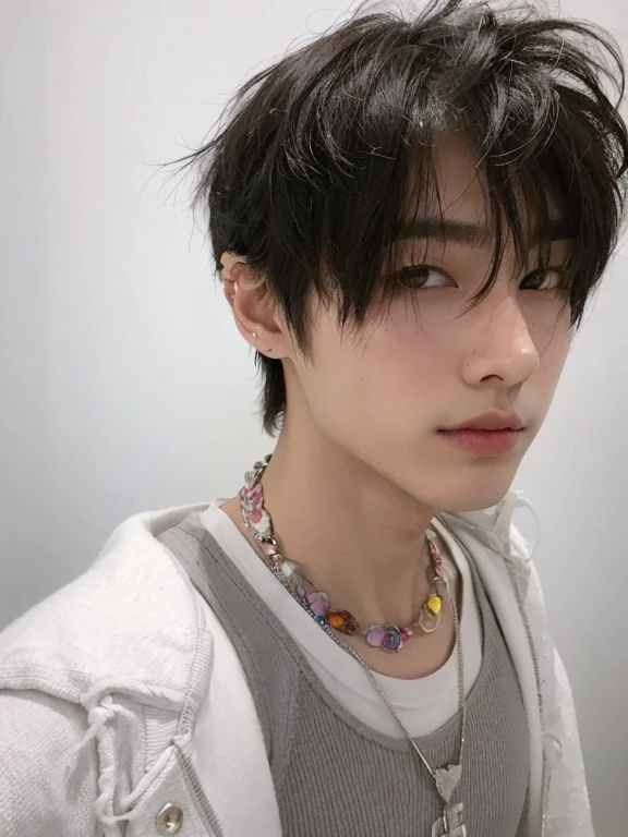 Arafed Asian man with white t-shirt and black hair...., androgynous face, Jung Jaehyun, jinyoung shin, delicate androgynous prince, kim doyoung, 1 7-year-old boy with a thin face, Smart Ulzzang, Cai Xu Kun, beautiful androgynous prince, androgynous person, kim taejin, hyung tae