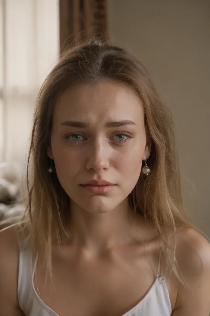 1girl, cleavage, (large breasts), 4k, beautiful, looking at viewer, headshot, (*dorm* crowded with people:1.3),NSFW, BREAK
French maid, maid, maid uniform, (makeup), (cleavage), BREAK
medium blonde hair, blue gemstone earrings, pale skin, fair skin, white skin, sad expression, BREAK