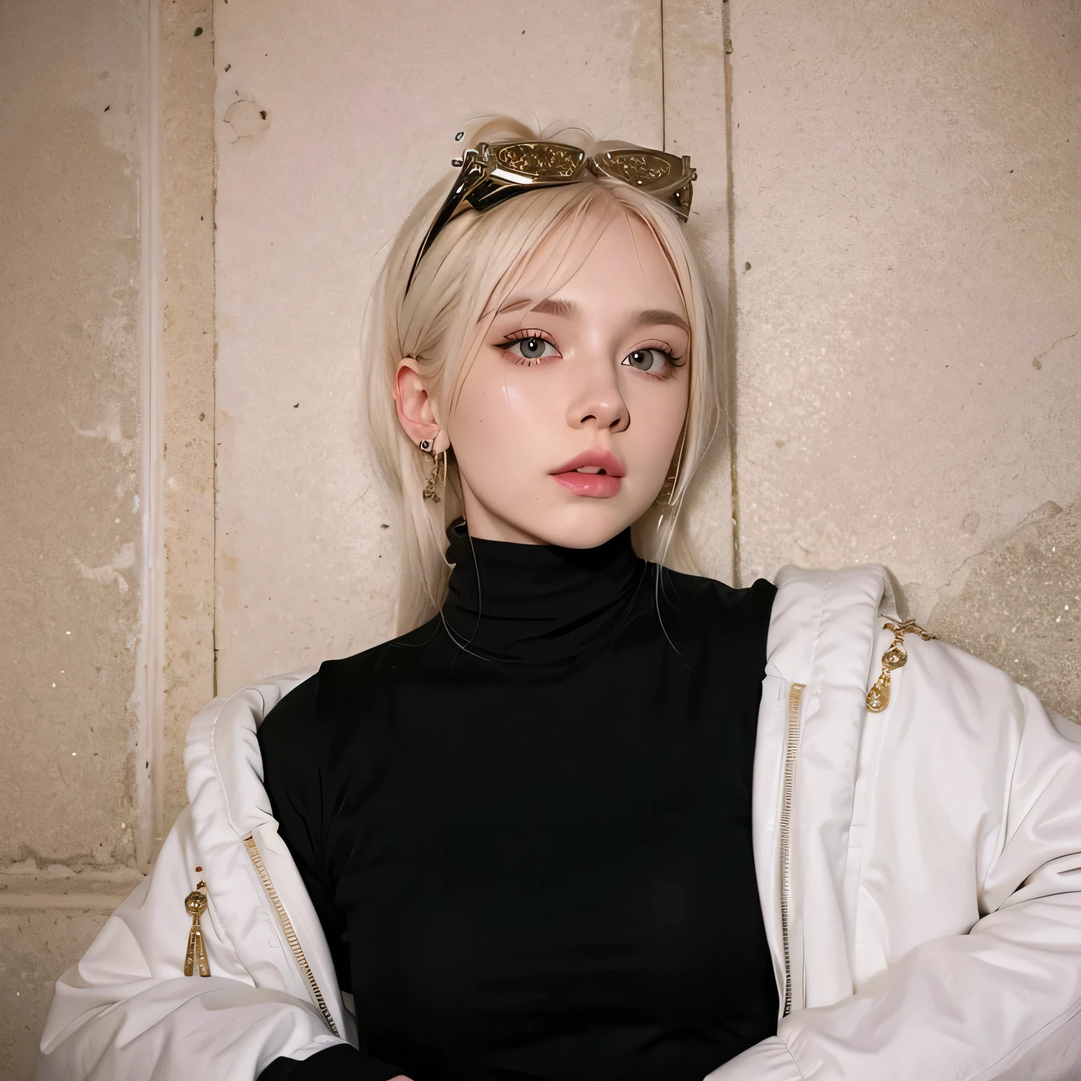 blonde woman with long hair and piercings posing for a photo, with white long hair, with long white hair, perfect white haired girl, ava max, tifa lockhart with white hair, pale porcelain white skin, anime girl in real life, with white hair, extremely light blonde hair, very light blonde hair, with long blonde hair, her hair is white