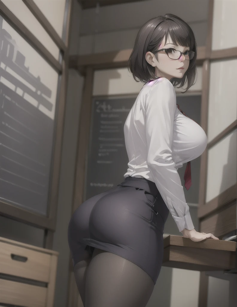 Ultra-high definition image quality、Beauty、Nasty Teacher、Stylish glasses、female teacher、One Man、30 years old、Brown Hair、Has short hair、Open blouse、Short tight skirt、panties under pantyhose、eye shadow、Black Pantyhose、Big Ass、Show your ass here、There are many students around、classroom、Highest quality, Big Ass、Big Breasts、Plump thighs、Spread your legs and put your dick in your pussy、Sexy panties、Sweaty ass、Steaming ass、Reaching orgasm、Sweaty crotch、She pulled up her top、You can see the adult bra、Adult bra、Grabbing your buttocks with both hands、