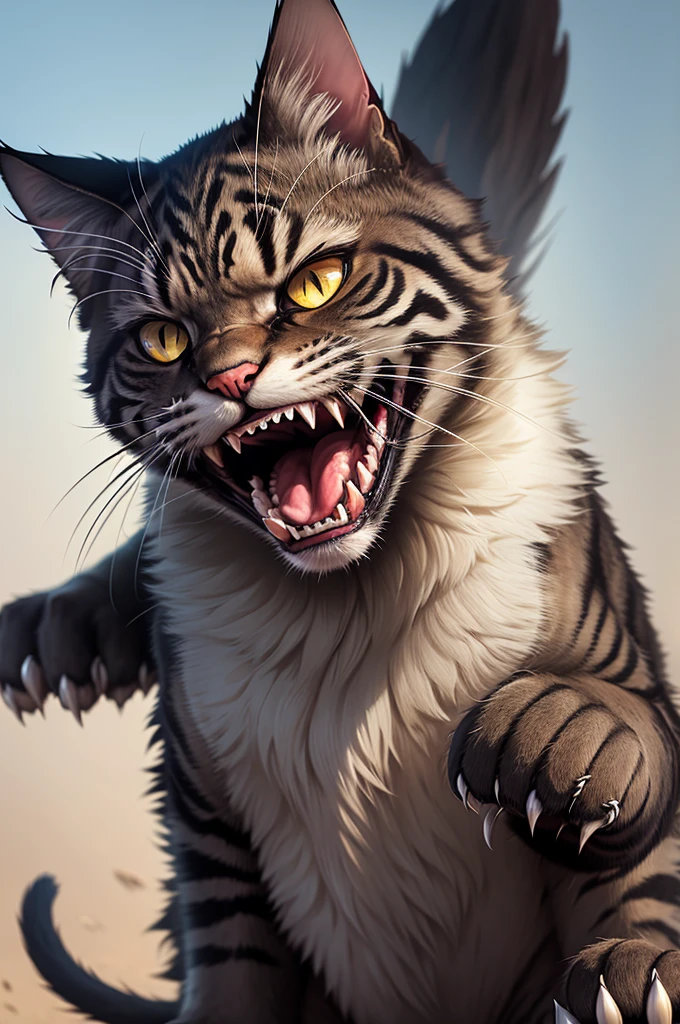 Angry cat with sharp teeth