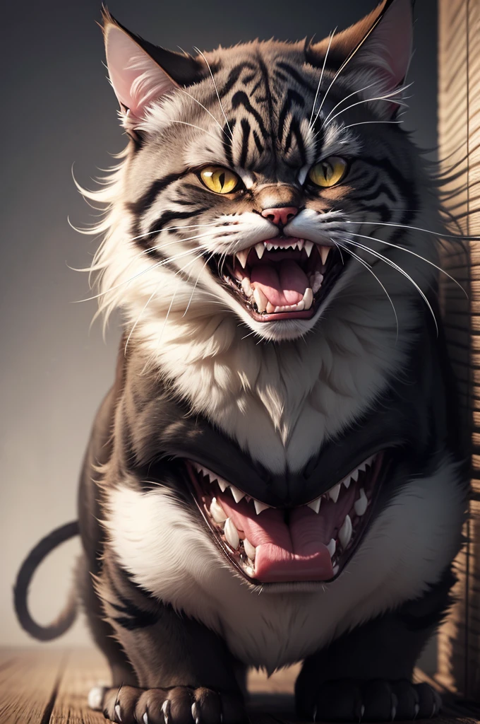 Angry cat with sharp teeth