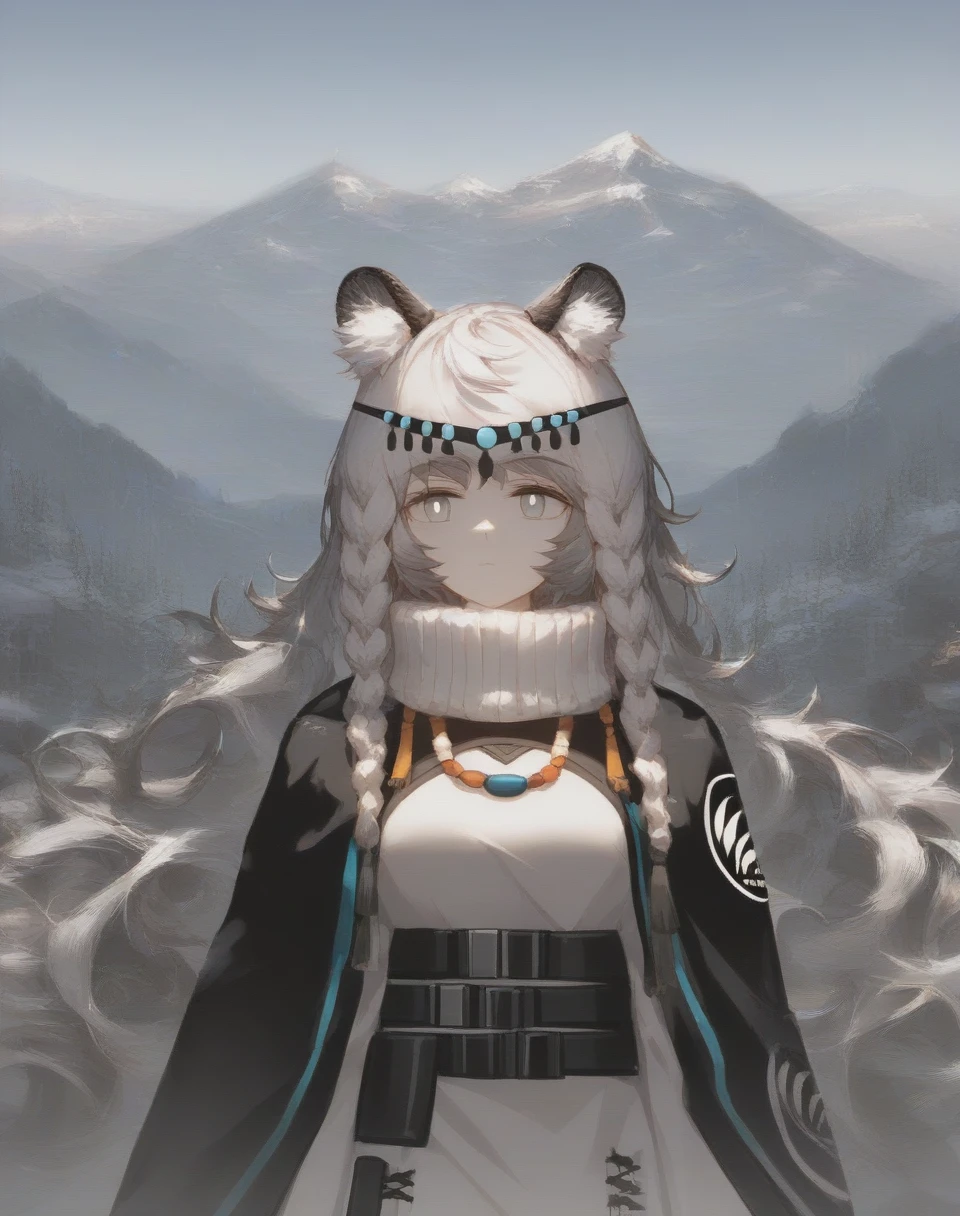 score_9,score_8_superior,score_7_superior,Highest quality,masterpiece,No correction,sauce_anime,evaluation_Safety,One girl,Pramanics,Pramanics \(Arknights\),8k wallpaper,Highly detailed illustration,Great beauty,detailed characters,Snow Mountain,Expressionless,