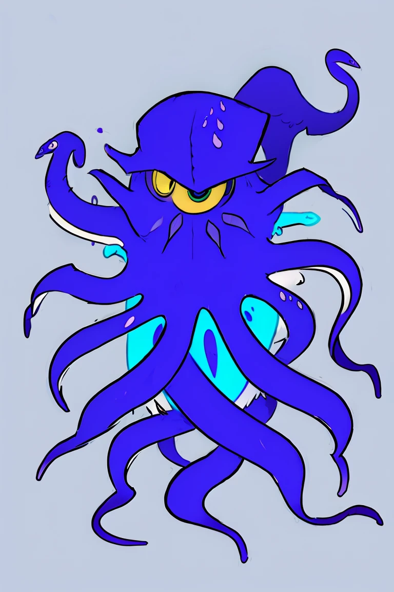 a white octopus with a blue and purple background, ctHulHu squid, alien squid, leviathan cthulhu squid, squid attack, very angry squid, Cthulu, portrait of a squid wizard, Tentacles in the universe, vivid tentacles, mix of creatures with tentacles, cyborg octopus, Foto de Cthulhu, cute cthulhu, estilo HP Lovecraft, Squid-like aliens, Cthulu portrait,busty, White background(big scenery)