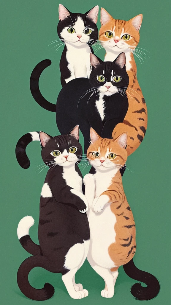 Title: “Cheeky Three-Head Tall Cat Standing on Two Legs”
Description:
“Create an illustration of a cheeky, anthropomorphic cat with a mischievous expression. The cat should be three-heads tall and standing confidently on its two hind legs. Incorporate elements of a traditional Japanese setting to give the artwork a unique cultural touch.”