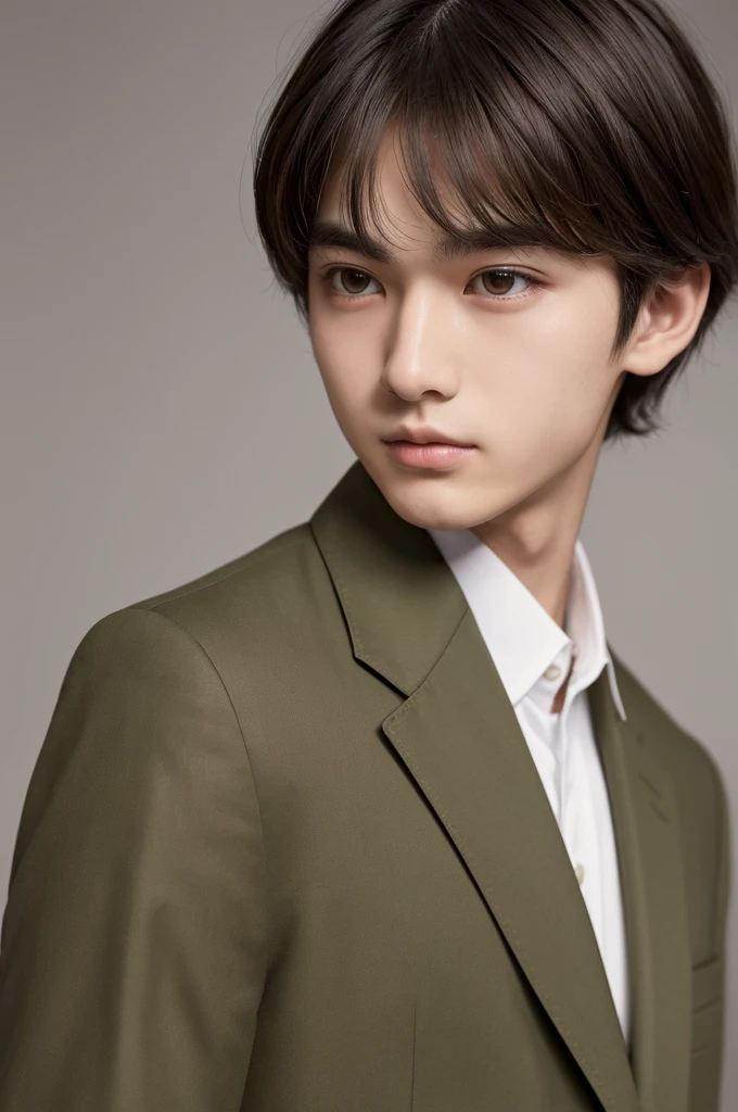 ((Highest quality)), ((masterpiece)), (detailed), 1人のmaleの子,Beautiful Boy,,high school student,Bob,neutral,cute,Handsome,Tear bags,uniform,Eyebrow,Japanese,Baby Face,round face,maleの娘,male,blazer,pants