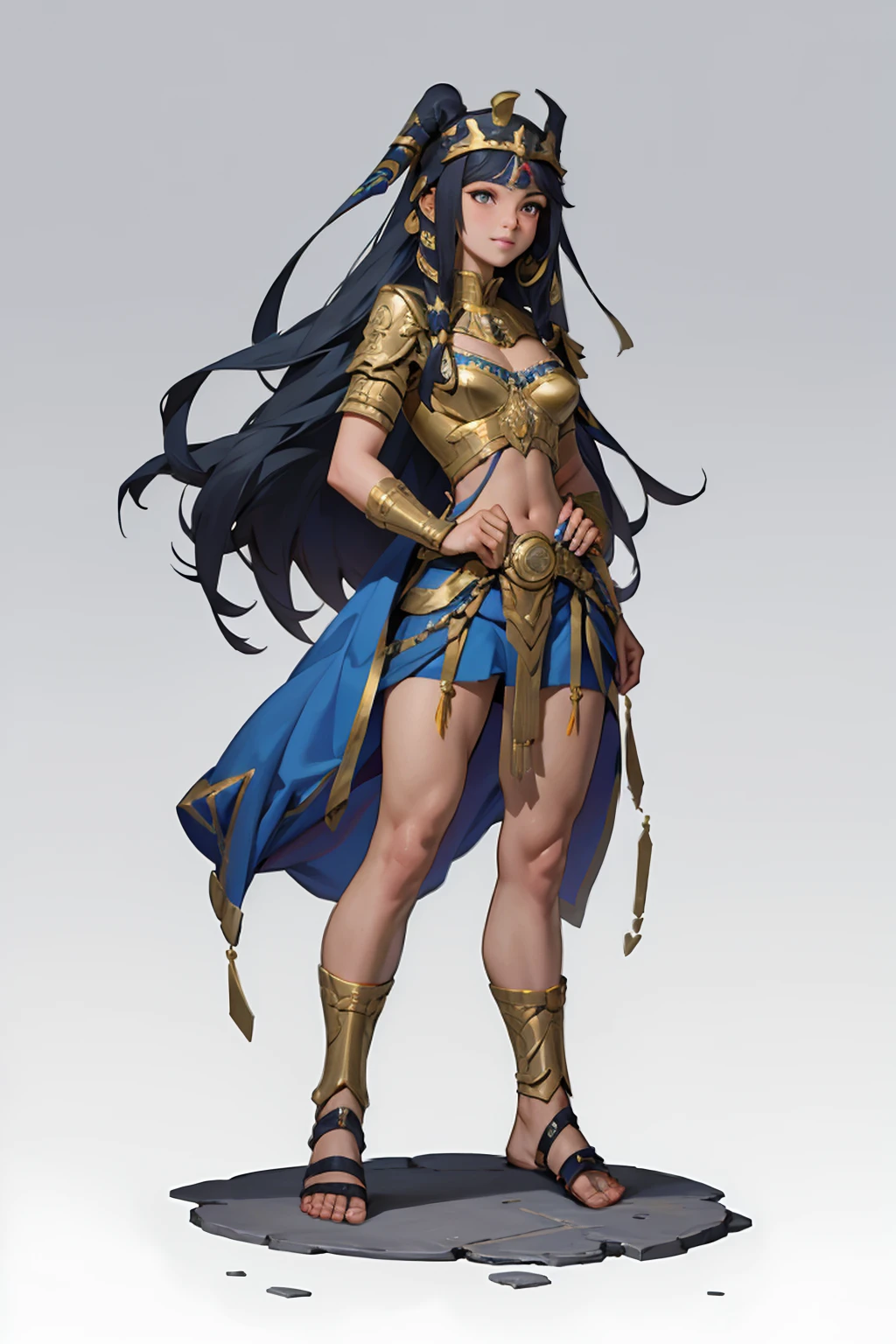 ((Full body photo, standing, feet on the ground)) 1girll、Cleopatra、Ancient Egyptian costumes、solo,full bodyesbian,standing on your feet,European and American cartoon design,white backgrounid,Magical fantasy design,character concept design,tmasterpiece,best qualtiy,Best resolution,high definition detail