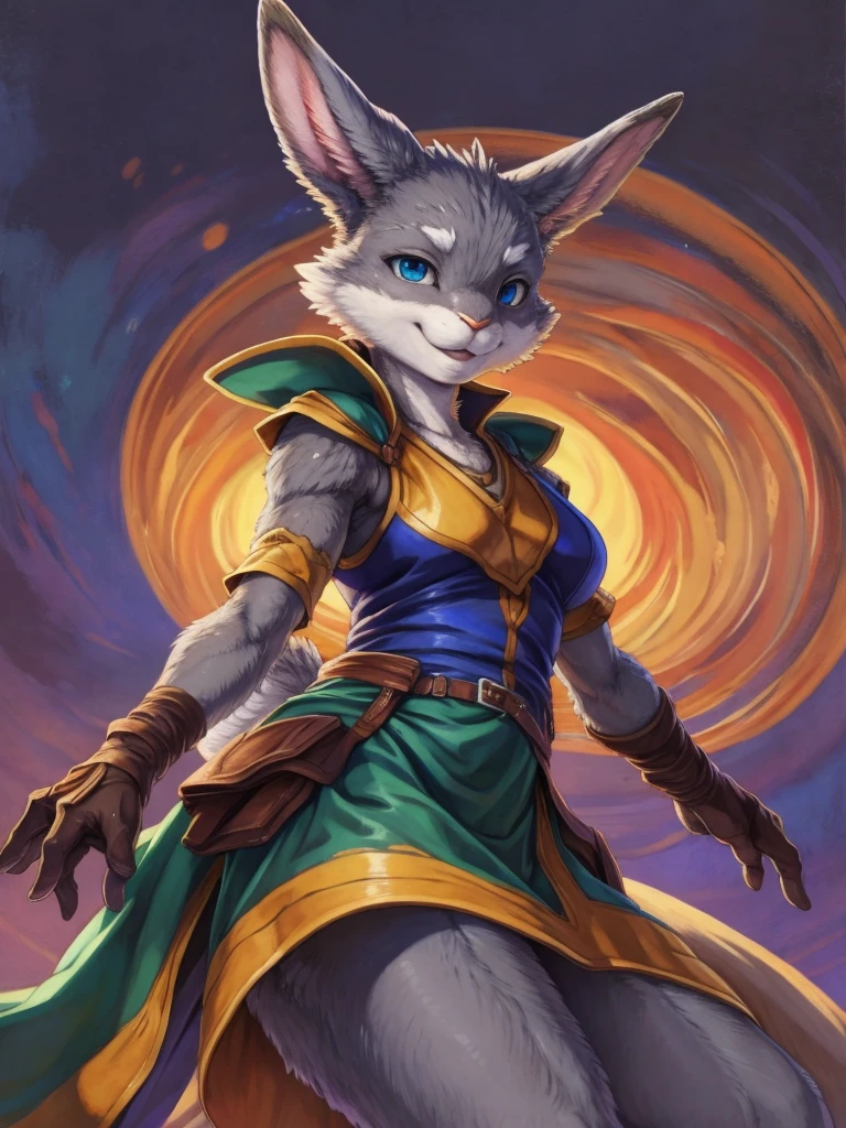 (masterpiece), (best quality),Woman ((anthro)) , (rabbit girl),1girl,solo,(sharp focus),((look at viewer)),,young girl, (rogue outfit), perfect eyes,eyeshadow, dr comet,pochincoff,Pixelsketcher, (mayosplash), (wamudrawasterpiece),cutesexyrobutts, hioshiru,kingbang,shiny skin, (detailed gray fur:1.3),old school fantasy art,((simple background:1.0)),ltfoxvixen,smile
