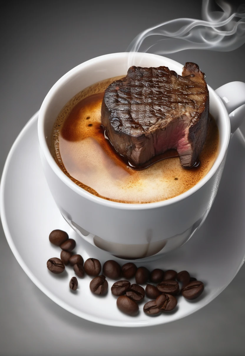 Macro Realism, Coffee Steak With smoke in the shape of a goat, high definition, 3D, background goat,