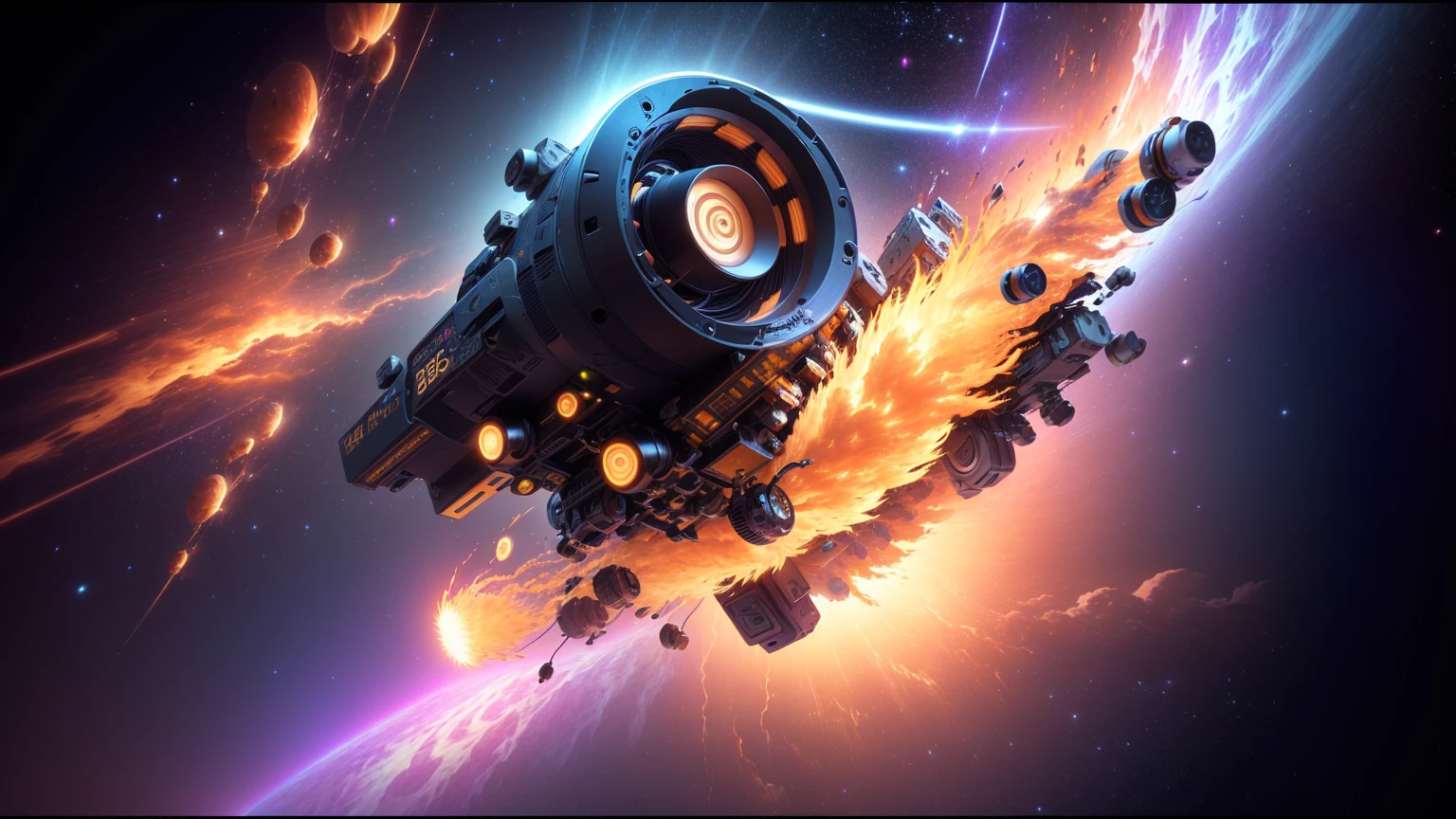 Cartoon characters in space,Surrounded by rings of fire and smoke, 8k stunning artwork, style hybrid mix of beeping sounds, beeping sounds artwork, greg beeping sounds, beeping sounds!!, 8k render”, beeping sounds style, beeping sounds masterpiece, beeping sounds art, Hyper-realism 8k, beeping sounds |, 3 d render beeping sounds