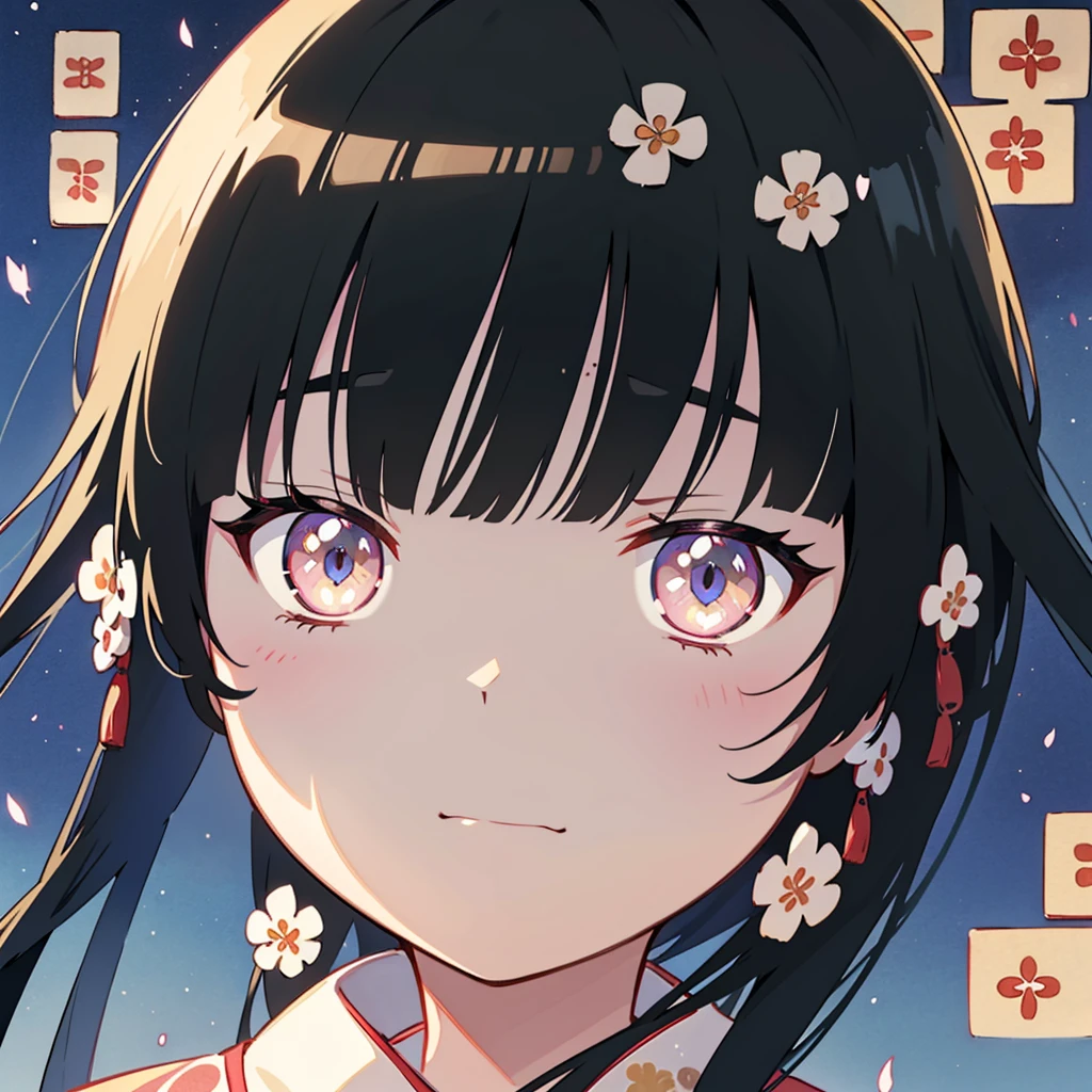 Official art using high quality hand-drawn watercolor sketch techniques. (Highest quality, 32k, High resolution, Masterpiece:1.5, ), Anime Style, god々Anime illustrations with a dazzling and healing power, Evoking a sense of calm and elusive beauty, Expressing emotions, Have a rich imagination,Beautiful Japanese Girls, An exceptionally beautiful face, Small Face Beauty, Perfect Human Anatomy, Magical big eyes, Motherhood and generosity, Deep Love, fleeting smile, ((Shiny black hair:1.1)), ((Upset)), Asymmetrical bangs, Hair between the eyes, Transparent, soft white skin, Sharp eyebrows, Thin lashes, Natural Makeup, Cheek highlighter, Pale pink detailed lips, ((Traditional Japanese Kimono:1.5))