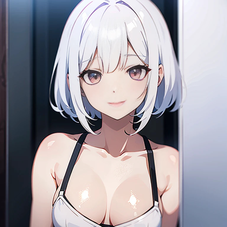 (white short hair)(red eyes)(smile)(cute)4K