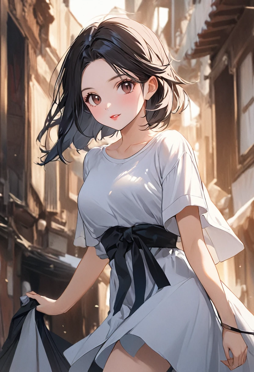 (Short-sleeved),(Fashionable),(Model),(Woman),(In her 20s),(best quality:1.2),(master piece:1.2),(8k),(16k:1.2),(Illustration),(Best Quality:1.2),(Ultra-detailed:1.2),(top-quality:1.2),(masterpiece:1.2)