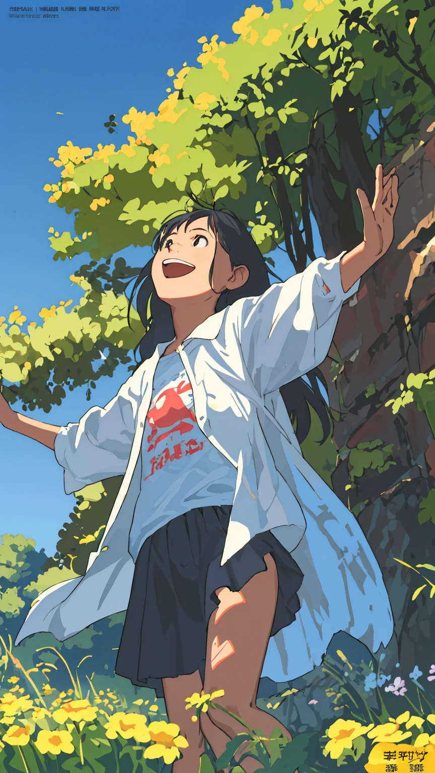 Affordable design, Clear lines, High Sharpness, (Highest quality,8k,Perfect sharpness,Ultra fine,High resolution,masterpiece:1.2), Perfect Anatomy:1.5, Official Art, Illustrations that tell a story, (Whitish background:0. 9)、Body Positivity、多Mr.な身体表現、(Random and energetic poses)、Perfect beauty、Perfect beautiful face、Strong winds、A rich expression、Dynamic composition、smile、Golden ratio composition、colorful、((Mr.々Different angles and perspectives))、Anime Art、(Mini dress)、(Overcoming stereotypes)、 Glowing Skin、(Natural beauty)、smile、Bangs、(Soft and flowing hair)、(countryside)、(Nostalgic atmosphere)、Put it up to your thighs、(Playful and carefree)、(多Mr.な民族のキャラクター)、(innocent attitude)、(Sunny atmosphere)、(The skirt flutters wildly in the wind)、(Bright colors)、Beautiful Eyes、(Embarrassing)、Braided Hair、Summer Scene、Smiling among flowers、Fashion magazine cover、Side angle、Angle from below、