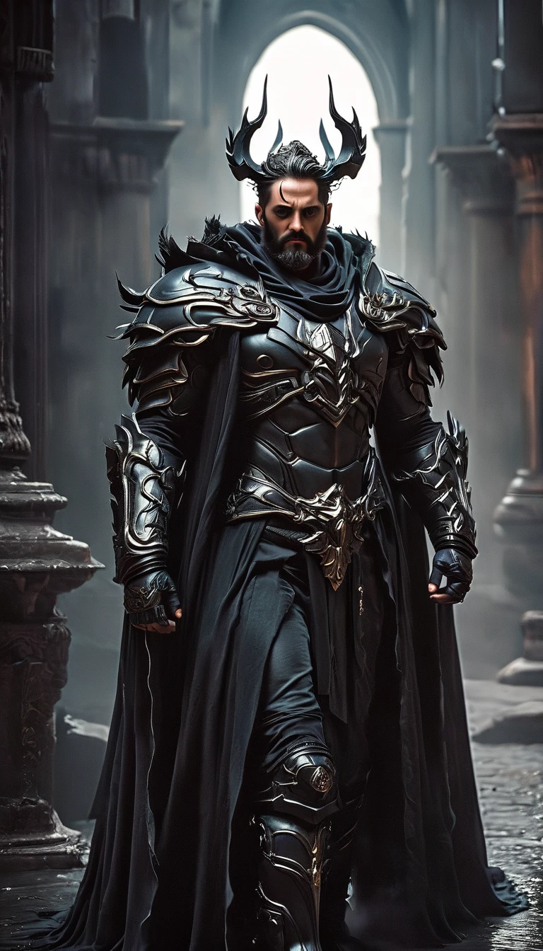 Hades, man, Somber expression
Beard
Helmet
Crown
Dark robe
Heavy boots
Ancient armor
Pale skin
Shadowy presence
Deep-set eyes, dynamic,dramatic,cinematic,highly detailed,4k,realistic,photorealistic,professional lighting,chiaroscuro,dark,gritty,grunge,powerful,intense,epic