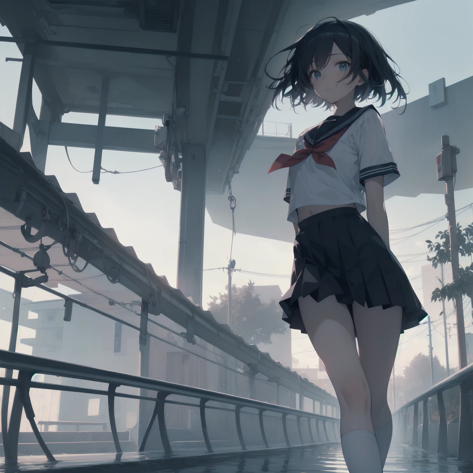 ultra-absurdres-Top quality by artist God, ultra-detailed, high resolution, anime moe artstyle, best anime 8k konachan wallpaper, pixiv contest winner, pool:2810, perfect anatomy,break, 1girl, (Please draw a girl walking sleepily to school alone. )break,(Solo,little female, 13-year-old:1.3),Full limbs, complete fingers,a junior high school student, (very short hair), short cut, flat chest, , small butt, small black eyes, beautiful detailed eyes, well-proportioned iris and pupils, expressive eyes, highres detailed hair, soft expression, salor school_uniform, sailor collar, serahuku, bow, pleated skirt,(Detailed Lighting), (Detailed background), in the School commute route. break,super detailed skin, Best cinematic lighting powered by famous artist, 8k,beauty illustration,photoshop_(medium),very aesthetic,break,((artist:beni_shake )), artist:clamp ,artist:carnelian ,artist:kantoku ,
