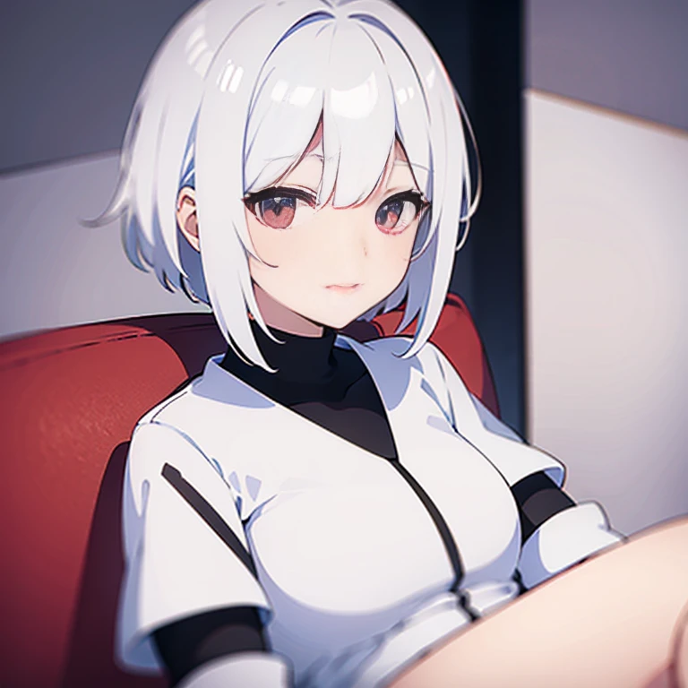 (white short hair)(red eyes)(smile)(cute)4K