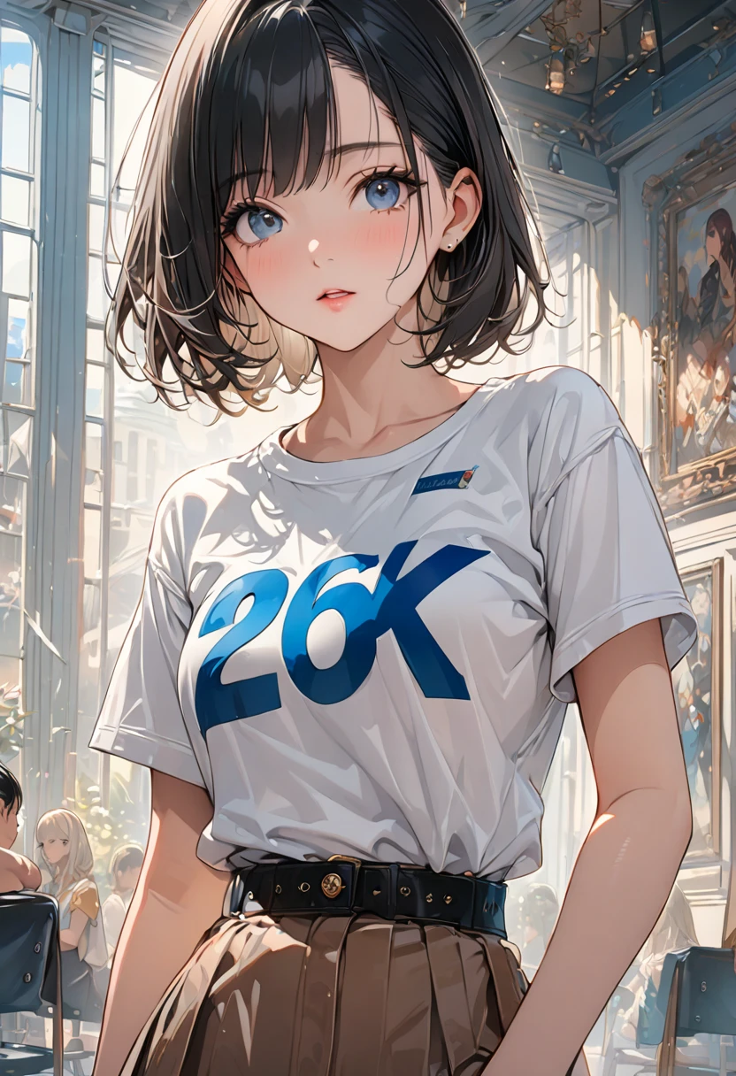 (Short-sleeved),(Fashionable),(Model),(Woman),(In her 20s),(best quality:1.2),(master piece:1.2),(8k),(16k:1.2),(Illustration),(Best Quality:1.2),(Ultra-detailed:1.2),(top-quality:1.2),(masterpiece:1.2)