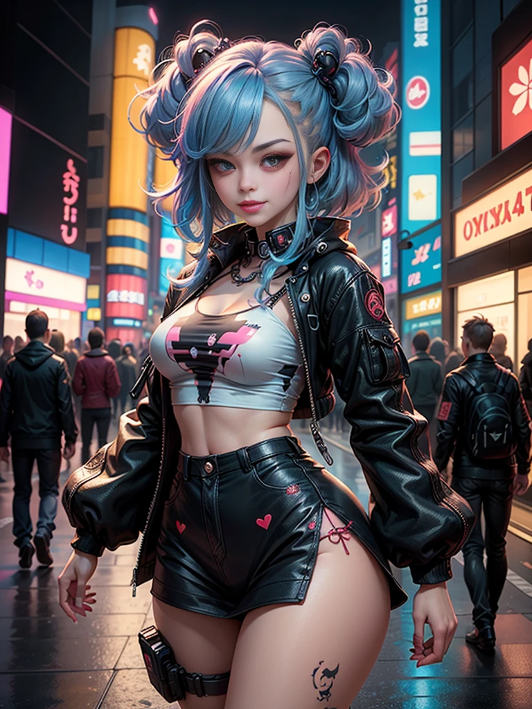 masterpiece, best quality, 2 smiling cyberpunk girls standing together taking selfie portrait, ((((Harajuku-inspired cyberpunk clothing)))), bold colors and patterns, eye-catching accessories, trendy and innovative hairstyle))), ((insane detail)), dazzling Cyberpunk cityscape, skyscrapers, glowing neon signs, (LED lights), anime illustration, detailed skin texture, detailed cloth texture, beautiful detailed face, intricate details, ultra detailed, cinematic lighting, strong contrast.