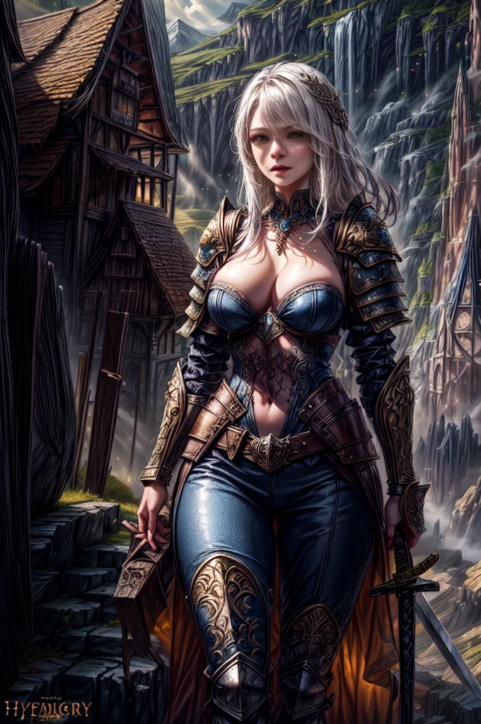 a white-haired woman in armor holding a sword, detailed fantasy art, hyperdetailed fantasy character, highly detailed fantasy art, elegant cinematic fantasy art, epic fantasy art style, epic and exquisite character art, epic fantasy art style hd, detailed fantasy digital art, Fantasy with 4K detail, digital fantasy art ), amazing fantasy art, stunning character art