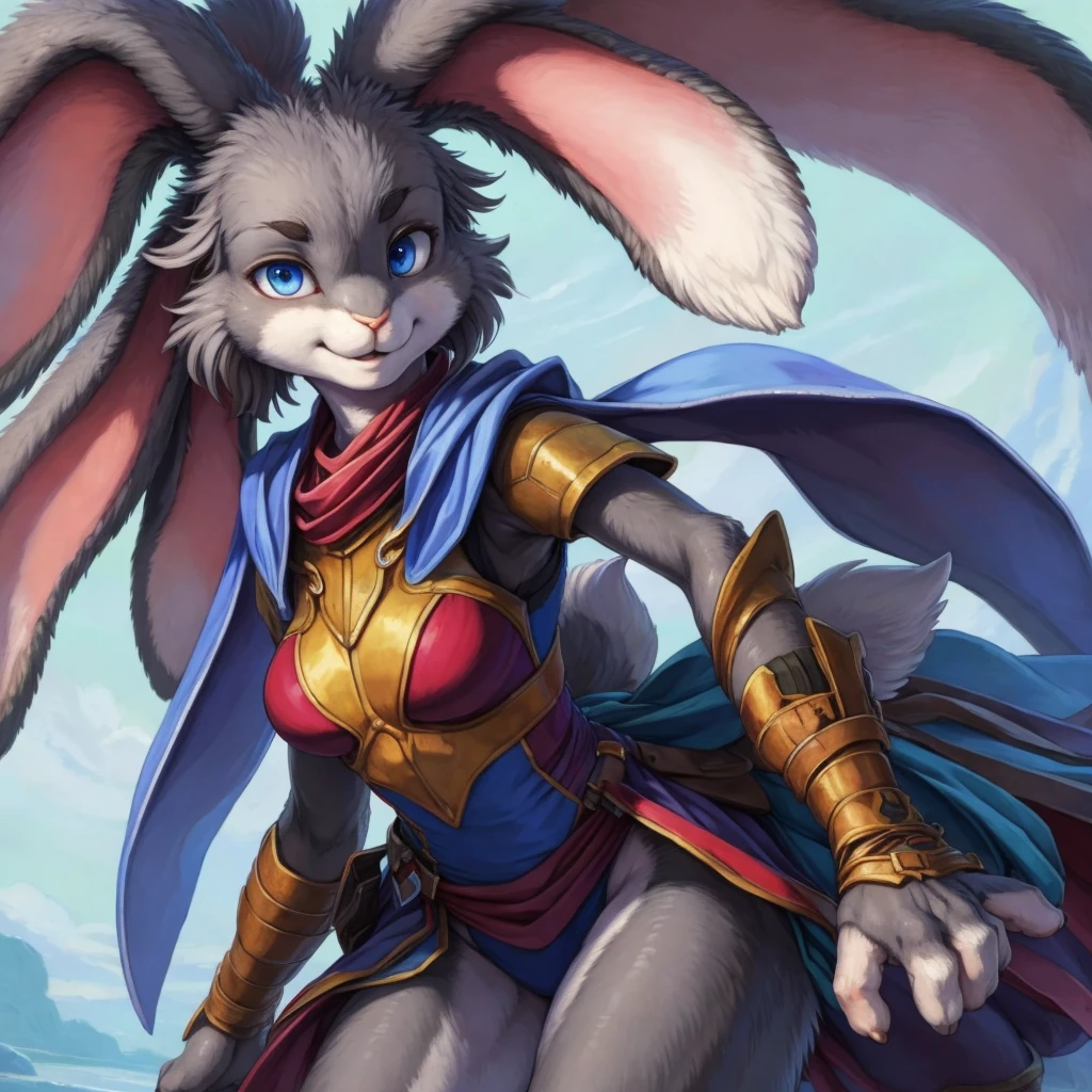 (masterpiece), (best quality),Woman ((anthro)) , (rabbit girl),1girl,solo,(sharp focus),((look at viewer)),,young girl, (rogue outfit), perfect eyes,eyeshadow, dr comet,pochincoff,Pixelsketcher, (mayosplash), (wamudrawasterpiece),cutesexyrobutts, hioshiru,kingbang,shiny skin, (detailed gray fur:1.3),old school fantasy art,((simple background:1.0)),ltfoxvixen,smile,((lop-eared rabbit))