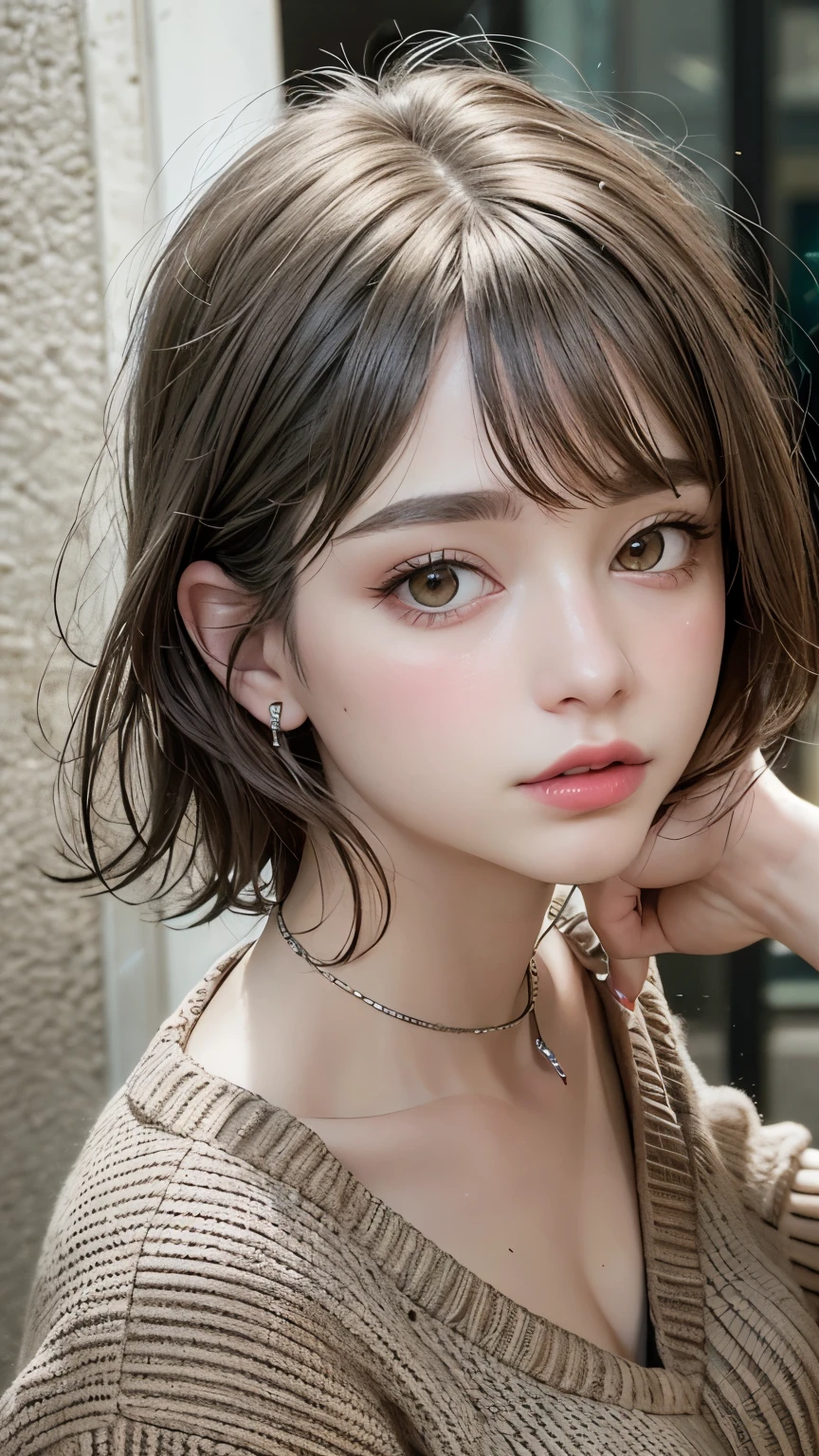 Masterpiece hyperrealist & Photorealistic beautiful girl, Realistic Skin (Pore-filled skin) Short Bob Cut Hair, Realistic red lips,Punk Girl, (head shot:1.5),Shorts