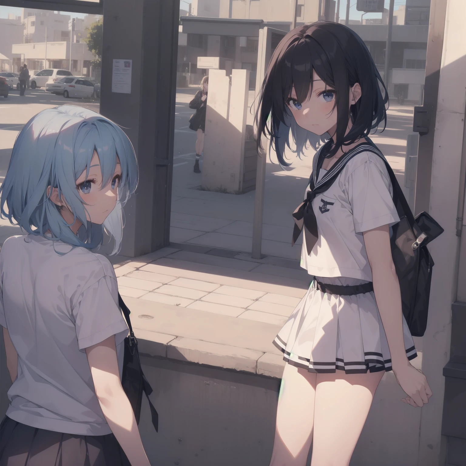 ultra-absurdres-Top quality by artist God, ultra-detailed, high resolution, anime moe artstyle, best anime 8k konachan wallpaper, pixiv contest winner, pool:2810, perfect anatomy,break, 1girl, (Please draw a girl walking sleepily to school alone. )break,(Solo,little female, 13-year-old:1.3),Full limbs, complete fingers,a junior high school student, (very short hair), short cut, flat chest, , small butt, small black eyes, beautiful detailed eyes, well-proportioned iris and pupils, expressive eyes, highres detailed hair, soft expression, salor school_uniform, sailor collar, serahuku, bow, pleated skirt,(Detailed Lighting), (Detailed background), in the School commute route. break,super detailed skin, Best cinematic lighting powered by famous artist, 8k,beauty illustration,photoshop_(medium),very aesthetic,break,((artist:beni_shake )), artist:clamp ,artist:carnelian ,artist:kantoku ,