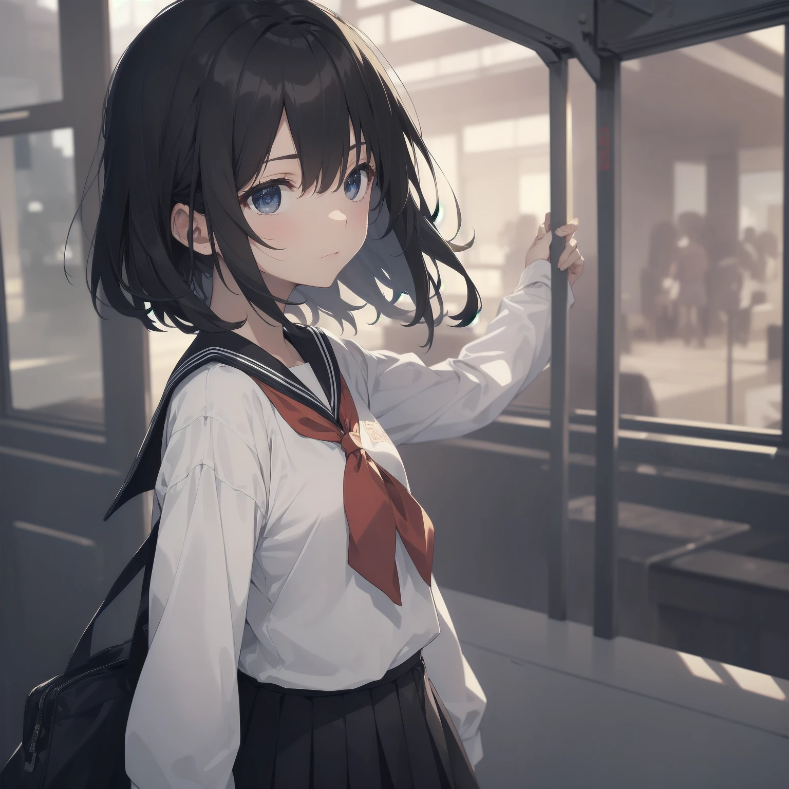 ultra-absurdres-Top quality by artist God, ultra-detailed, high resolution, anime moe artstyle, best anime 8k konachan wallpaper, pixiv contest winner, pool:2810, perfect anatomy,break, 1girl, (Please draw a girl walking sleepily to school alone. )break,(Solo,little female, 13-year-old:1.3),Full limbs, complete fingers,a junior high school student, (very short hair), short cut, flat chest, , small butt, small black eyes, beautiful detailed eyes, well-proportioned iris and pupils, expressive eyes, highres detailed hair, soft expression, salor school_uniform, sailor collar, serahuku, bow, pleated skirt,(Detailed Lighting), (Detailed background), in the School commute route. break,super detailed skin, Best cinematic lighting powered by famous artist, 8k,beauty illustration,photoshop_(medium),very aesthetic,break,((artist:beni_shake )), artist:clamp ,artist:carnelian ,artist:kantoku ,
